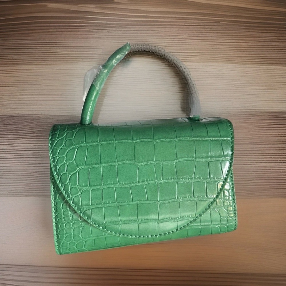 Olga Berg Green Croc-Embossed Top Handle Bag - Women